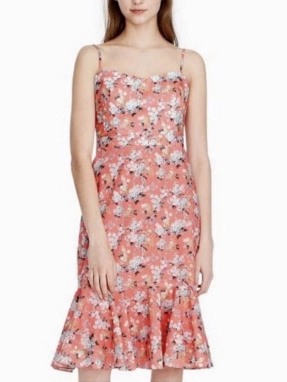 J.Crew Liberty Fabric Floral Peach Flounce Hem Midi Dress Size 8